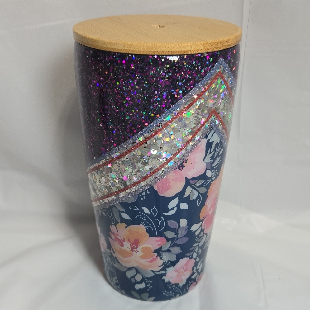 20oz Sparkling Floral Tumbler with Bamboo Lid